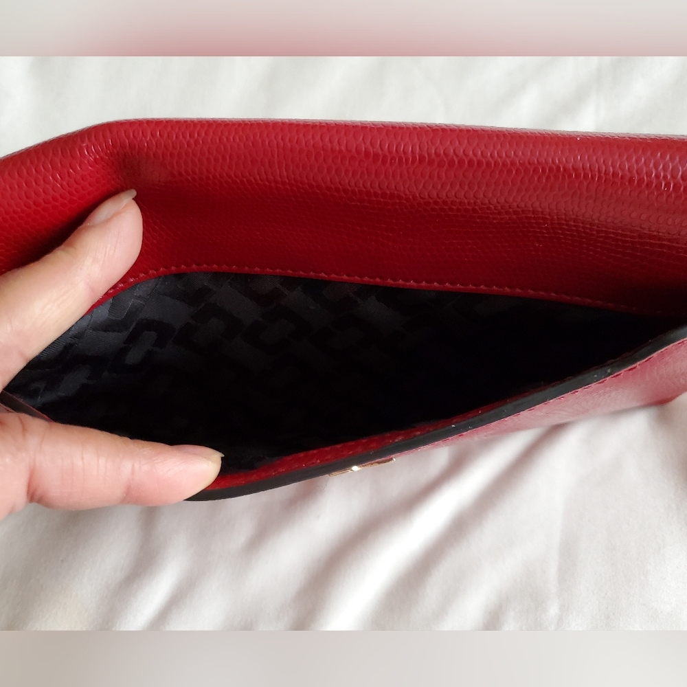 Diane Von Furstenberg Red Lizardskin Leather Envelope Clutch Wallet purse - Picture 12 of 14